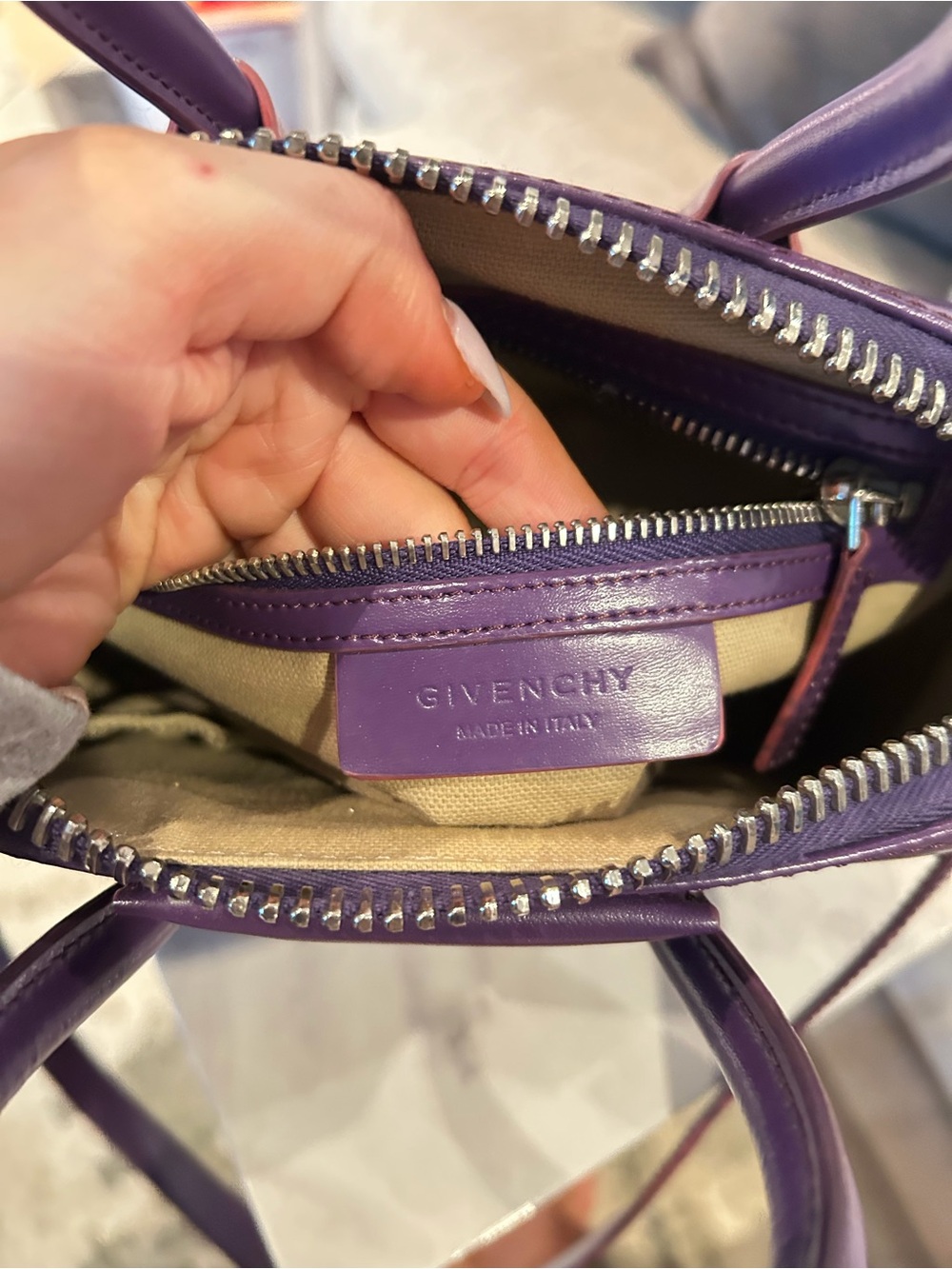 Givenchy Shiny Violet Leather Satchel - Picture 4 of 6